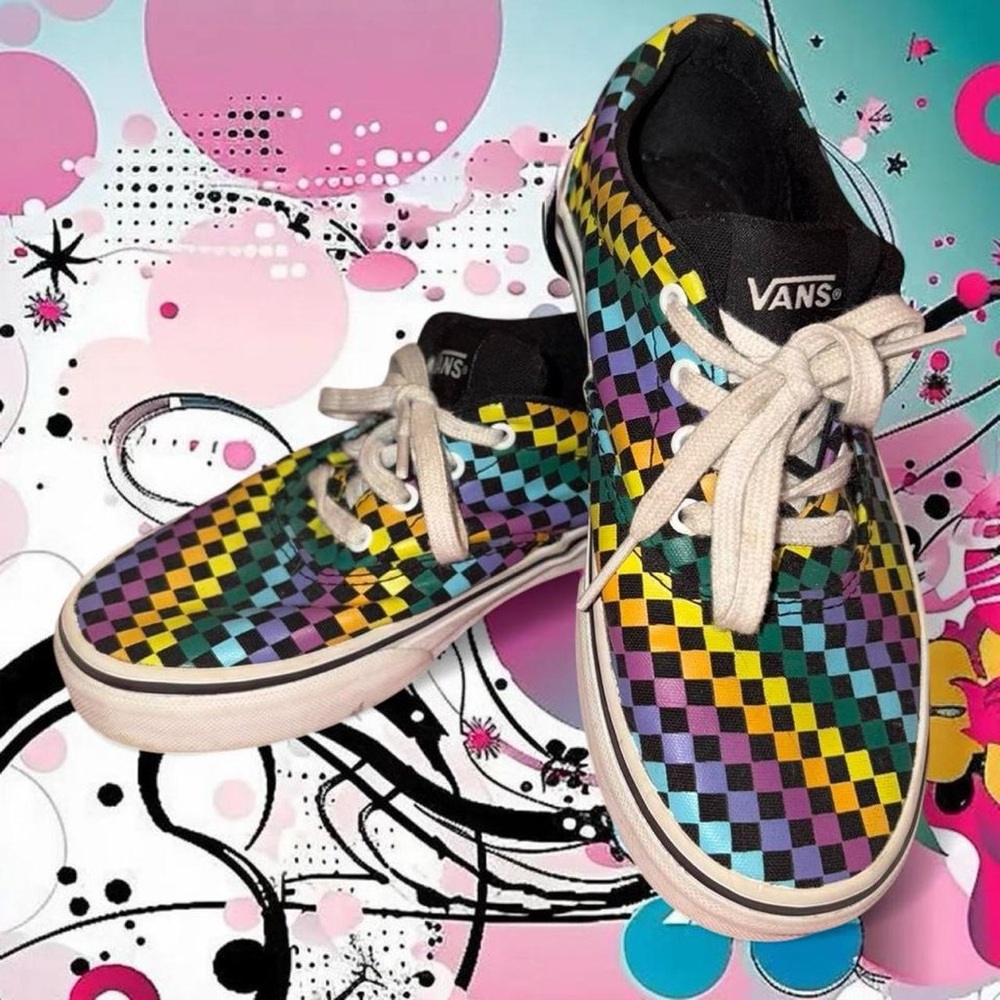 y2k style rainbow checkered vans, sz jrs 3/women’s 4.5-5. VERY lightly worn!